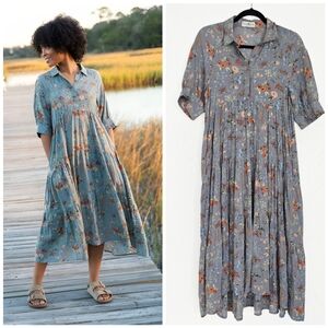 Natural Life Floral Boho Gray Orange Dress, XS